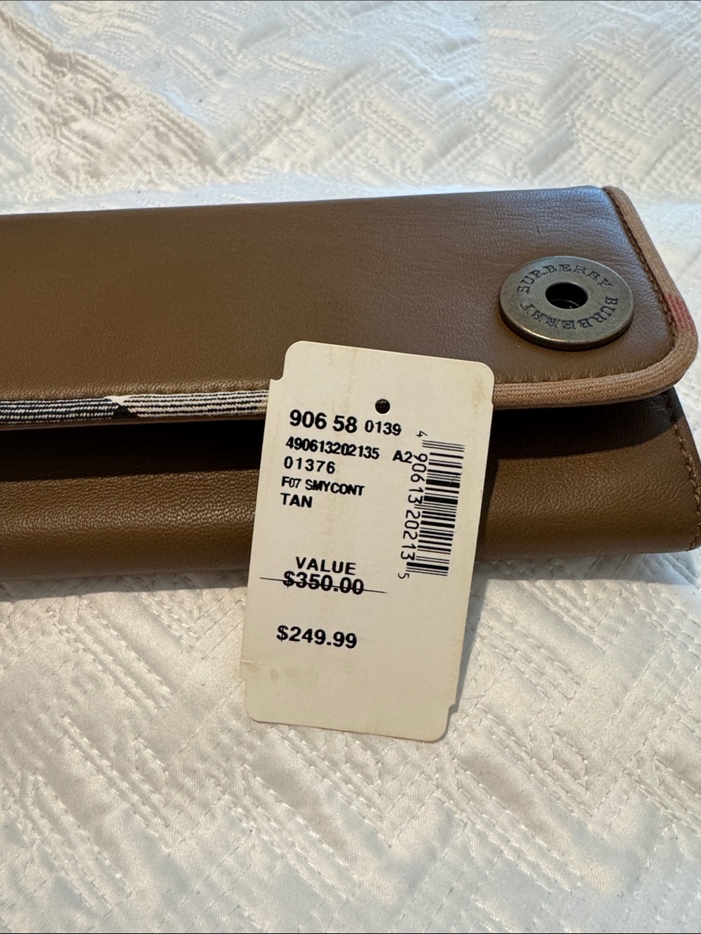 Burberry Tan Leather Snap-Button Continental Wallet with Check Trim - Picture 6 of 6